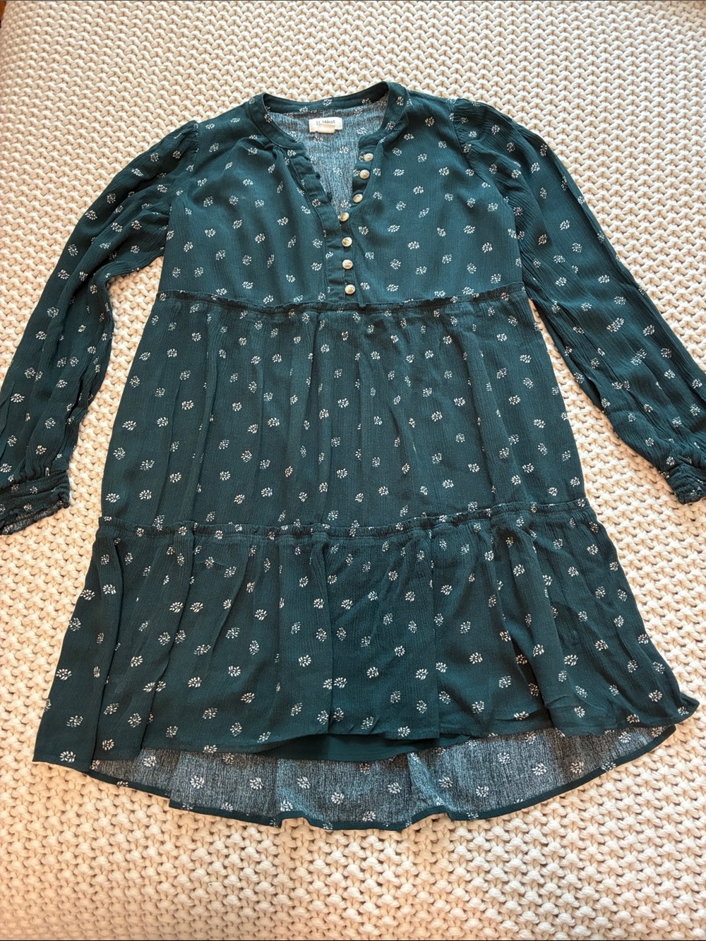 UpWest Teal Green Floral Tiered Long-Sleeve Dress